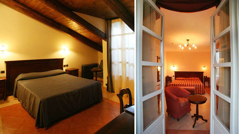 Dubbelrum på hotell Barolo i Piemonte, Italien.